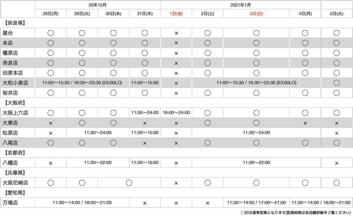 2020年-2021年 年末年始営業のご案内