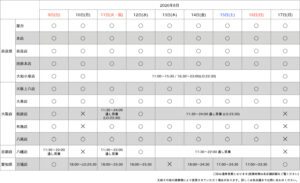 2026年各店舗のお盆期間中の営業日